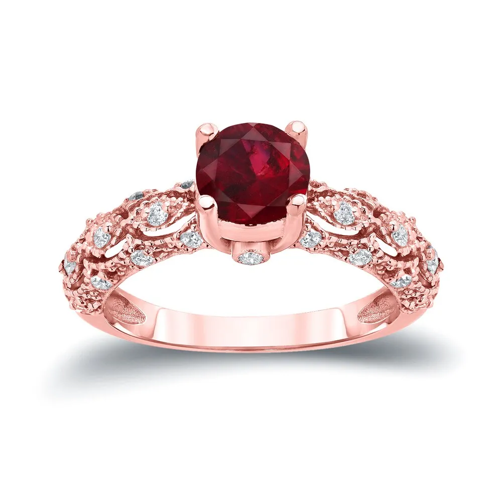 Auriya Vintage 1ct Red Ruby 1/4ctw Diamond Engagement Ring 14k Gold sold by Zulily product image thumbnail 3