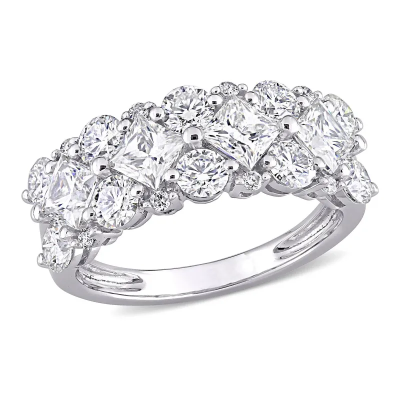 Miadora 3 1/10ct DEW Princess-cut Moissanite & 1/10ct TDW Diamond Anniversary Band in 10k White Gold sold by Zulily