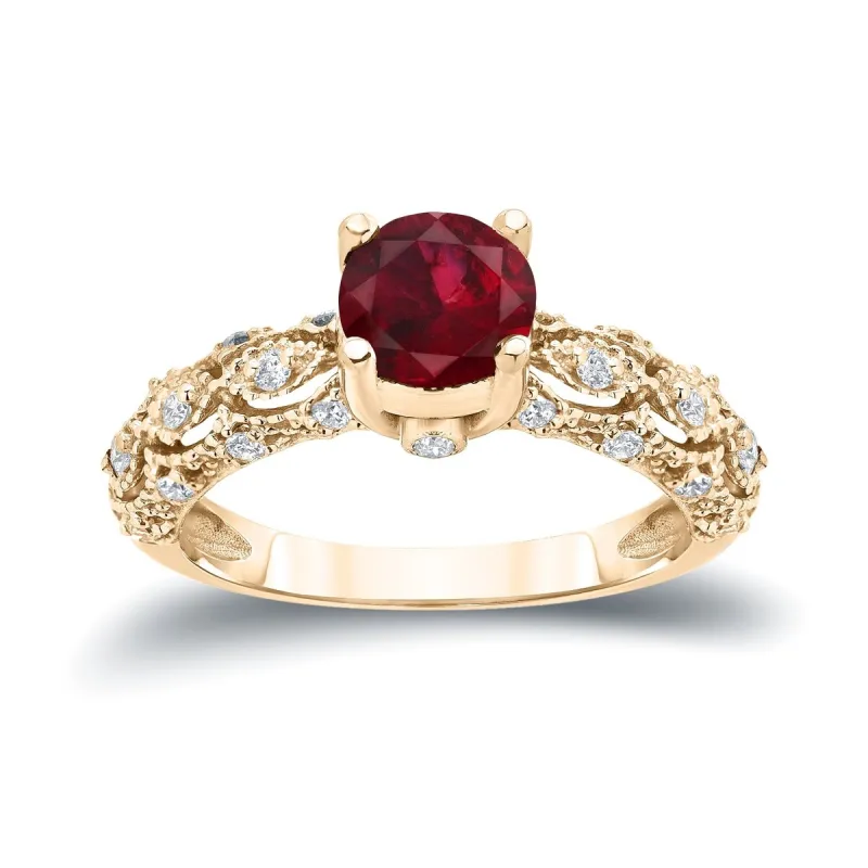 Auriya Vintage 1ct Red Ruby 1/4ctw Diamond Engagement Ring 14k Gold sold by Zulily