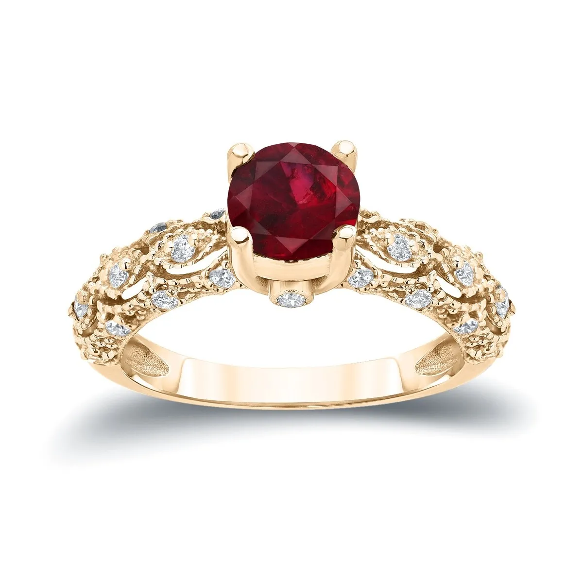 Auriya Vintage 1ct Red Ruby 1/4ctw Diamond Engagement Ring 14k Gold sold by Zulily