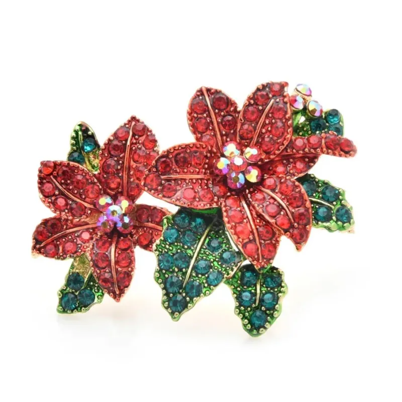 Don't AsK Red Flower Brooch Rhinestone Accents Festive Design sold by Zulily