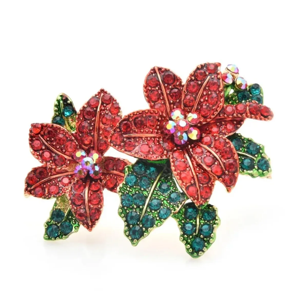Don't AsK Red Flower Brooch Rhinestone Accents Festive Design sold by Zulily