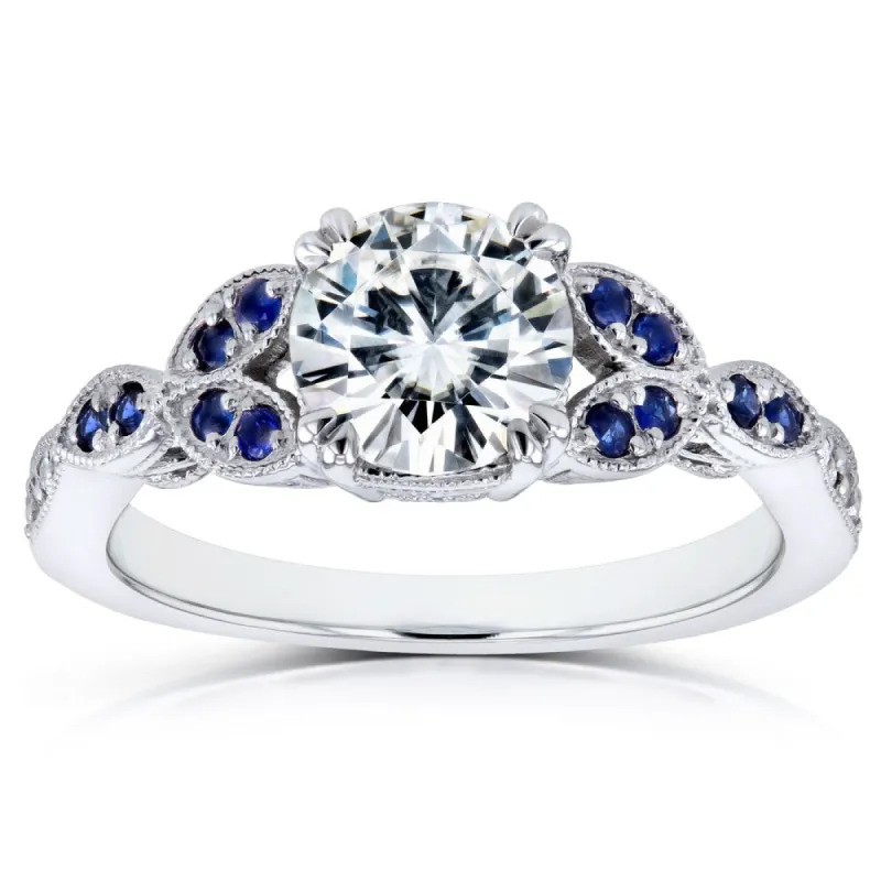 Annello by Kobelli 14k White Gold 1 1/5ct TCW Forever One Colorless (DEF) Moissanite with Diamond and Sapphire Floral Ring made by Zulily