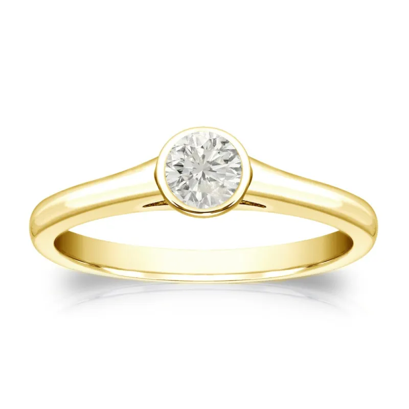Auriya 18k Gold 1/4 carat TW Bezel-set Solitaire Diamond Engagement Ring sold by Zulily