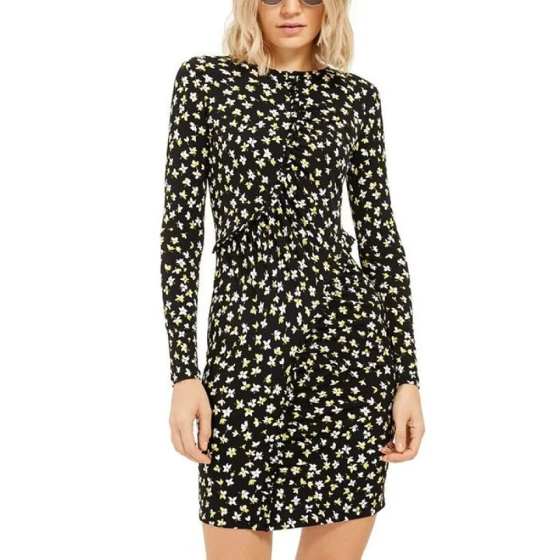 Michael Kors Women's Ruffled Floral Long Sleeve Crew Neck Above the Knee Sheath Dress Yellow Size S sold by Zulily