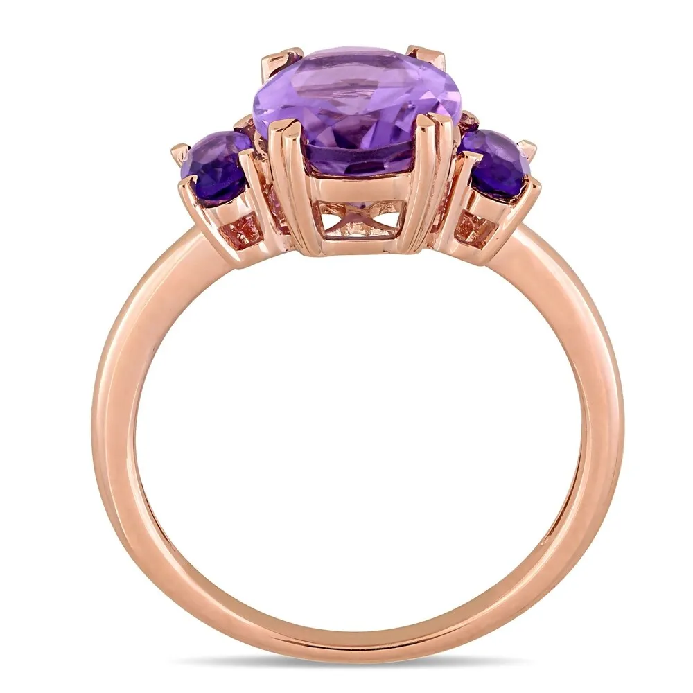 Miadora 14k Rose Gold Oval-Cut Amethyst and African-Amethyst 3-Stone Ring sold by Zulily product image thumbnail 3