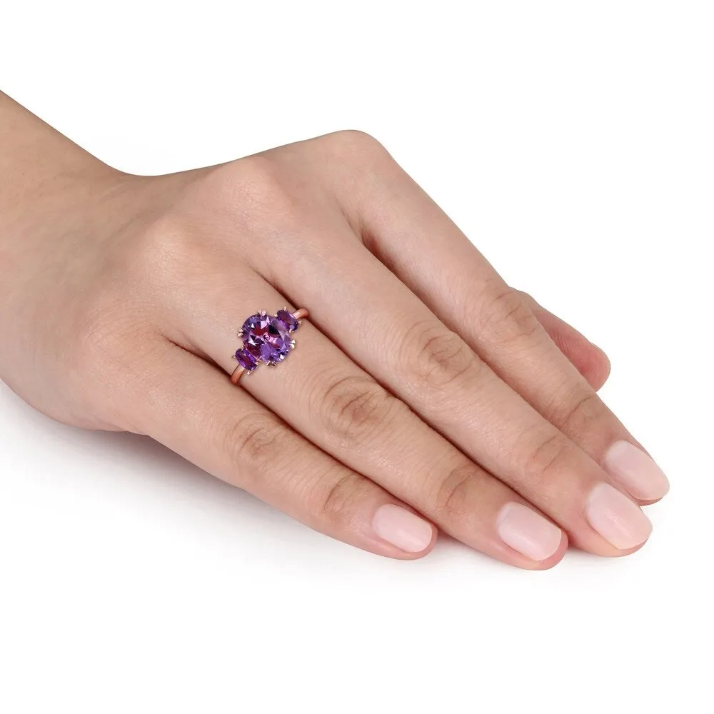 Miadora 14k Rose Gold Oval-Cut Amethyst and African-Amethyst 3-Stone Ring sold by Zulily product image thumbnail 5