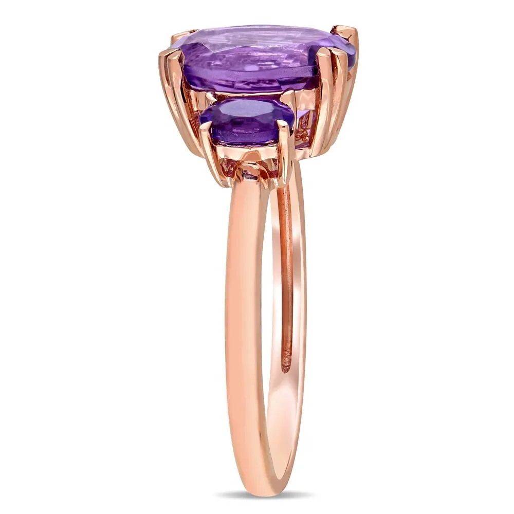 Miadora 14k Rose Gold Oval-Cut Amethyst and African-Amethyst 3-Stone Ring sold by Zulily product image thumbnail 2