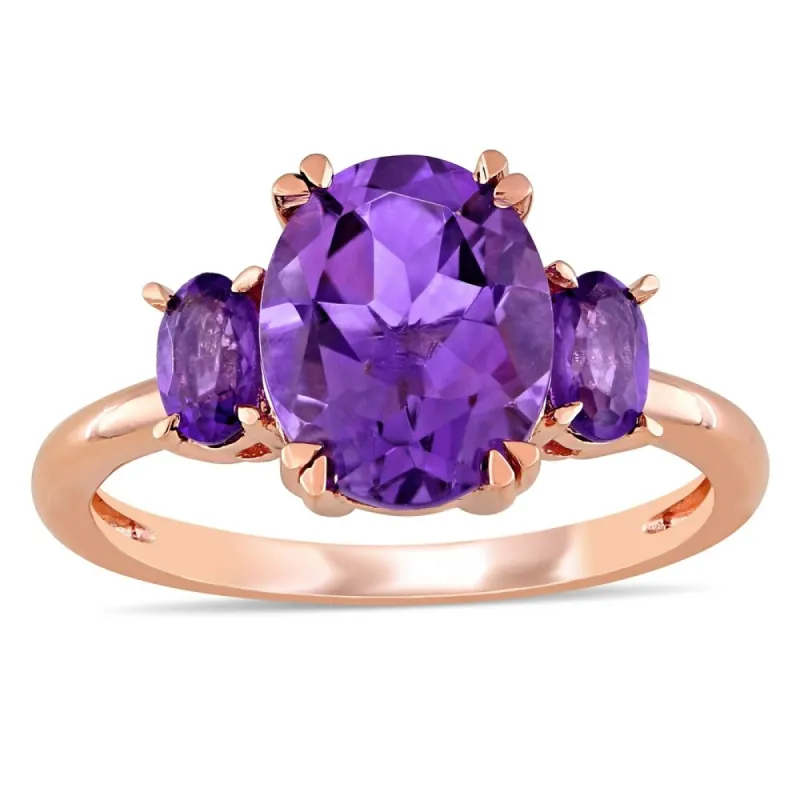 Miadora 14k Rose Gold Oval-Cut Amethyst and African-Amethyst 3-Stone Ring sold by Zulily