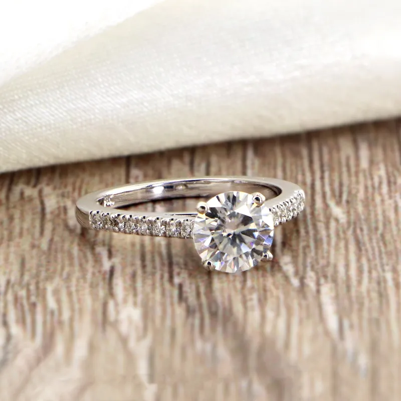 Auriya 14k Gold Classic 3/4ct Moissanite and Diamond Engagement Ring 1/6ctw sold by Zulily