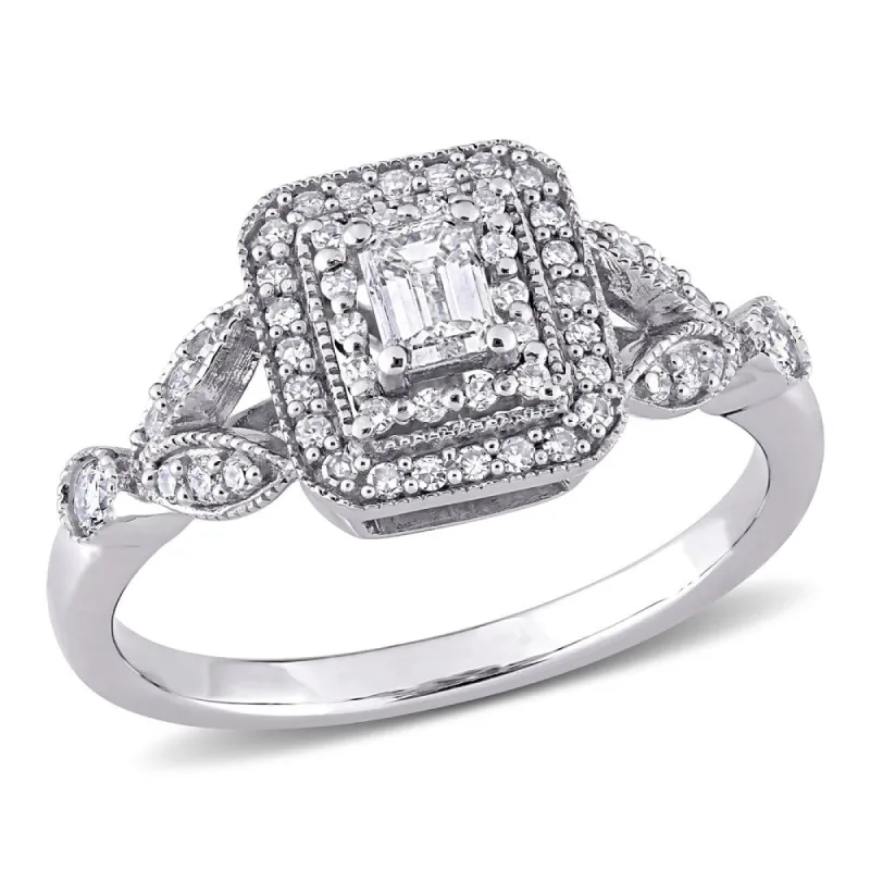 Miadora 10k White Gold 1/2ct TDW Emerald & Round-cut Diamond Double Halo Engagement Ring sold by Zulily
