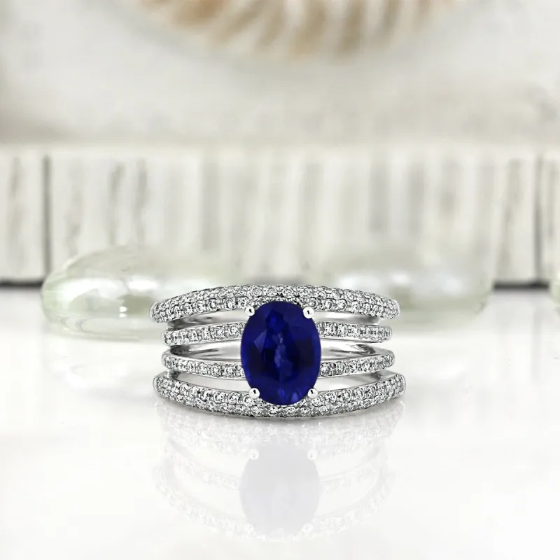 Auriya 18k Gold 2 1/2ct Oval Sapphire 4-Band Diamond Ring 9/10ct TDW sold by Zulily