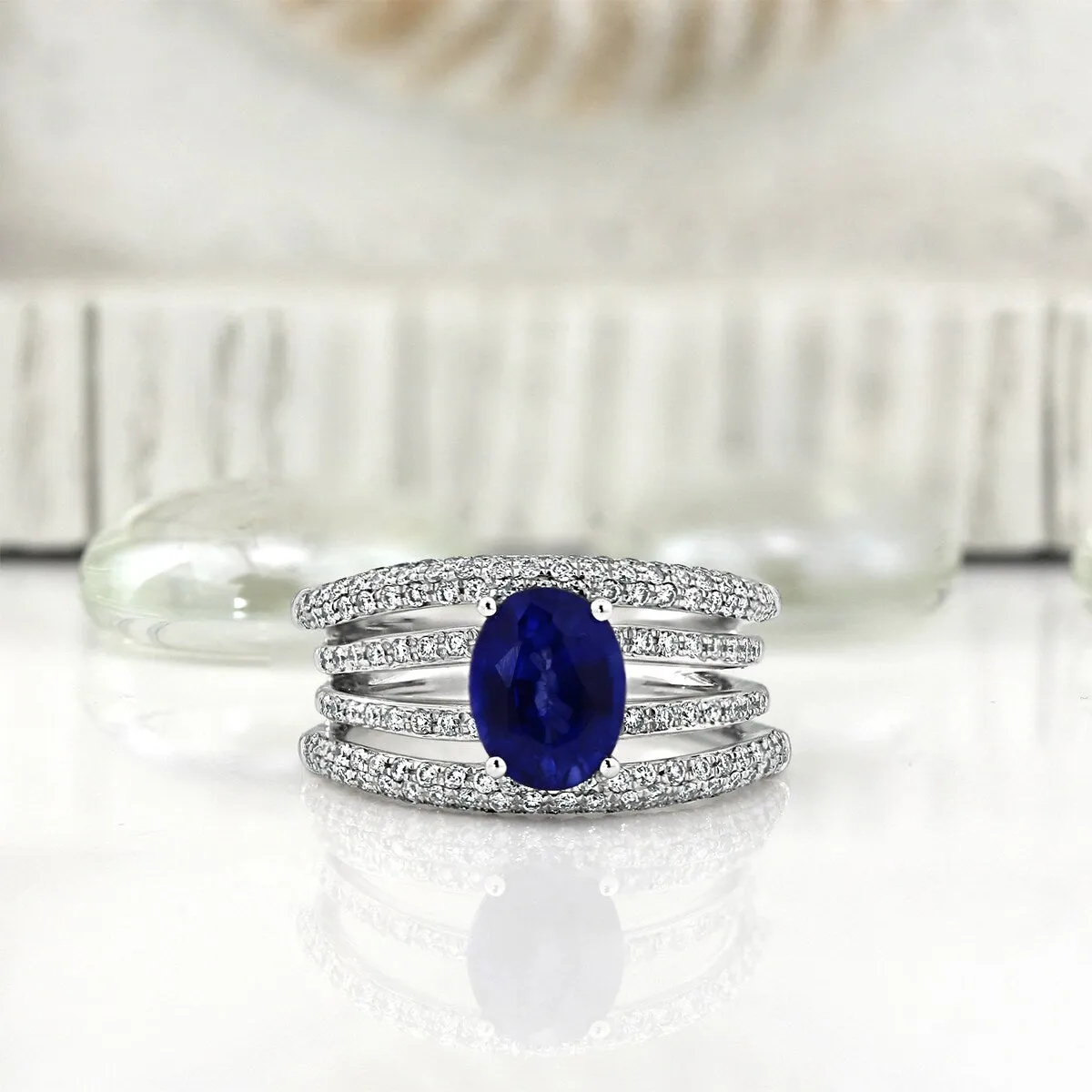 Auriya 18k Gold 2 1/2ct Oval Sapphire 4-Band Diamond Ring 9/10ct TDW sold by Zulily