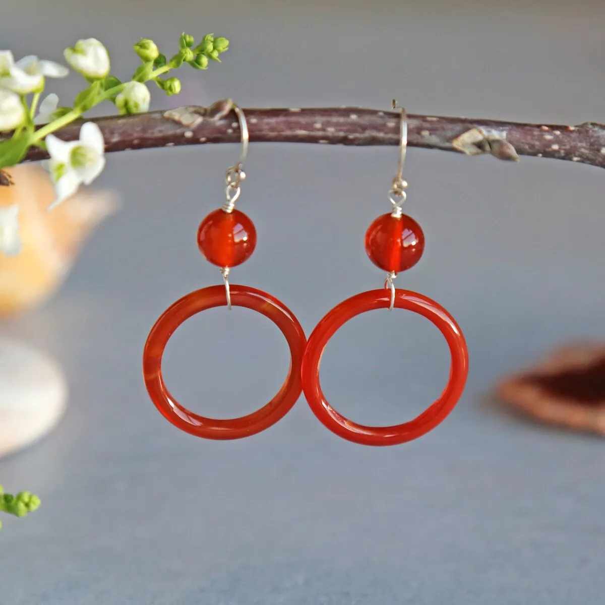 Carnelian Hoop Drop Down Earrings sold by Zulily product image thumbnail 2