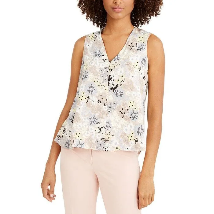 Calvin Klein Women's Floral Print V Neck Top Yellow Size Small sold by Zulily