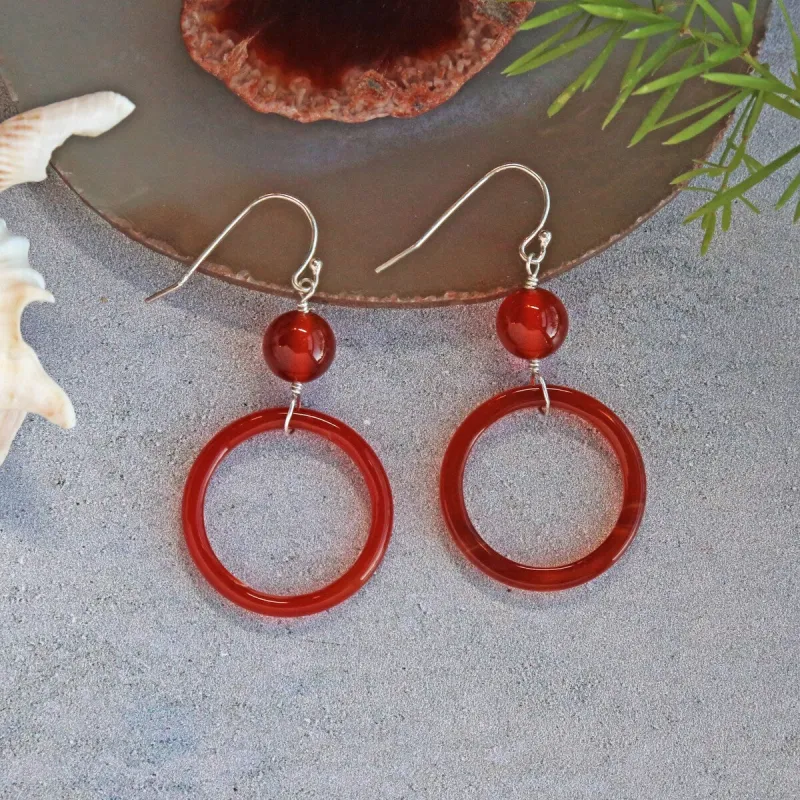 Carnelian Hoop Drop Down Earrings sold by Zulily