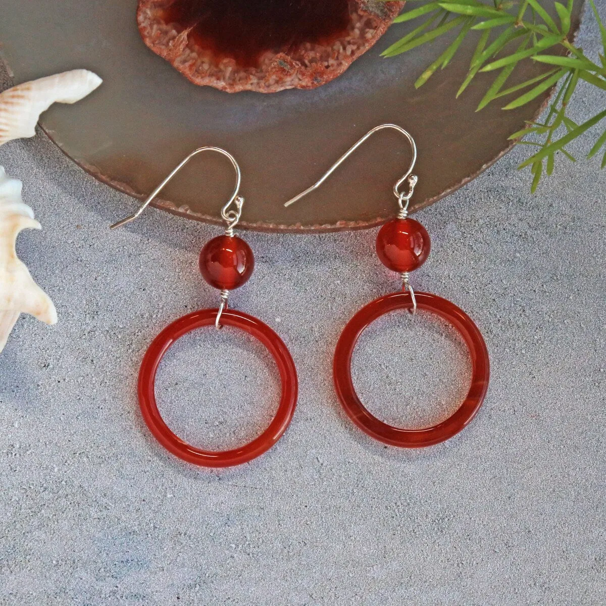 Carnelian Hoop Drop Down Earrings sold by Zulily