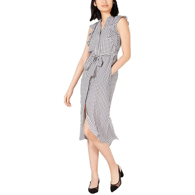 Maison Jules Women's Belted V Neck Tea Length Sheath Dress Black Size 2X sold by Zulily