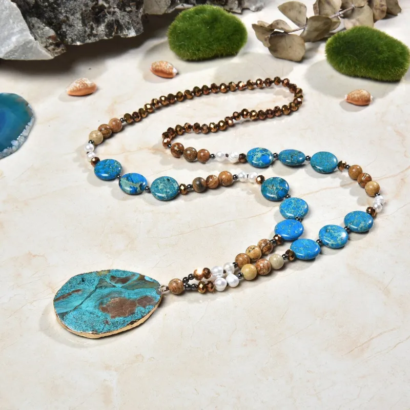 Cultured Pearl Mix Stone & Ocean Jasper Long Pendant Necklace sold by Zulily