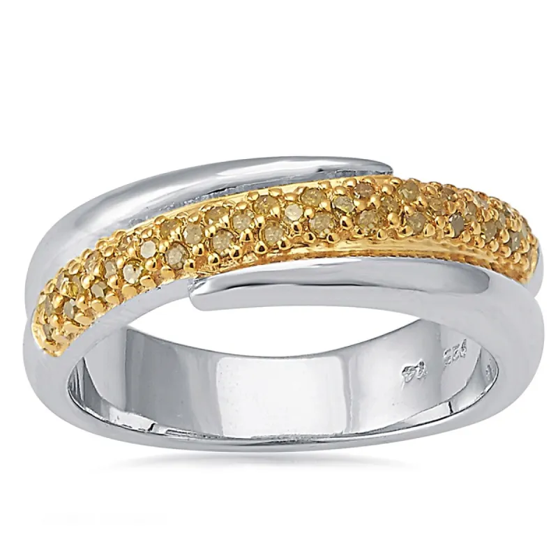 Sterling Silver 1/6ctw TCW Yellow Diamond Bypass Band Ring sold by Zulily