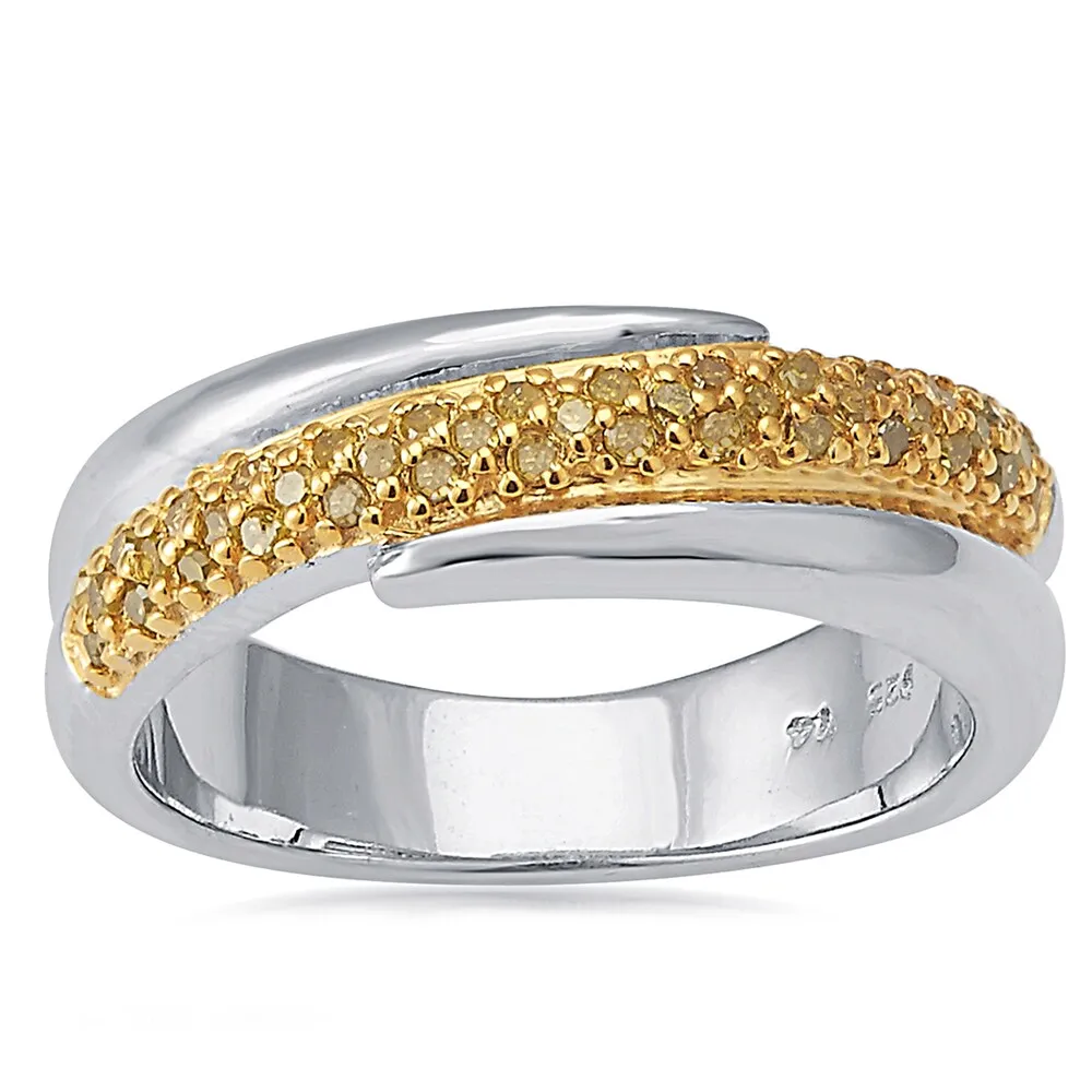 Sterling Silver 1/6ctw TCW Yellow Diamond Bypass Band Ring sold by Zulily