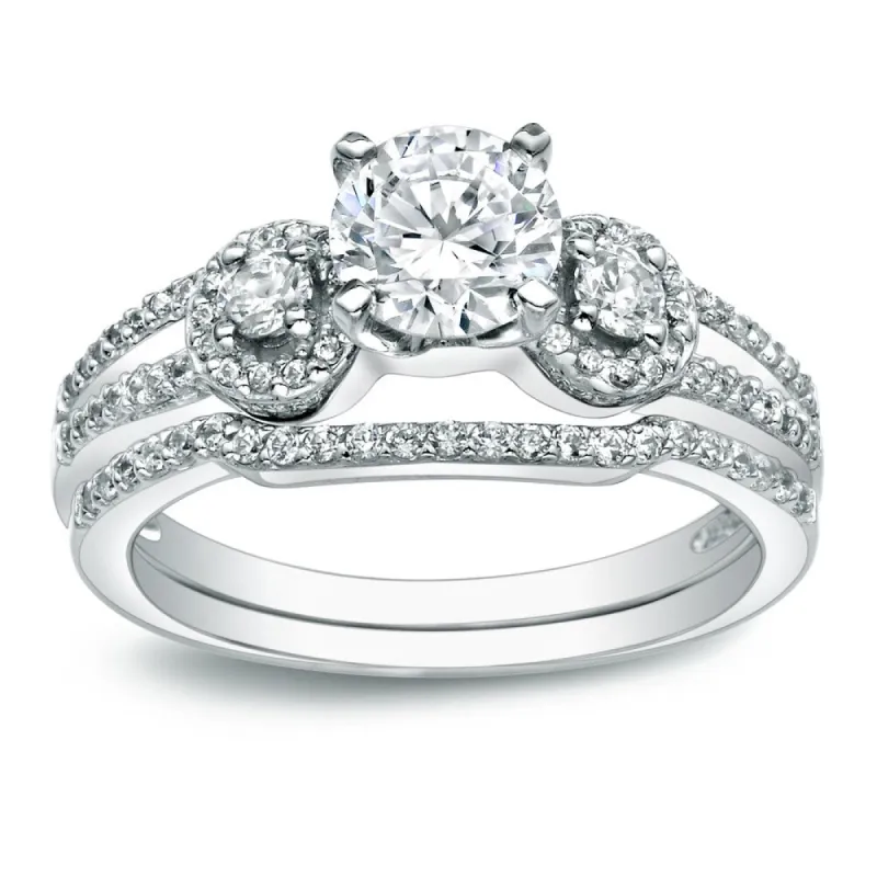 Auriya Platinum 1 carat TW Round 3-Stone Diamond Engagement Ring Set sold by Zulily