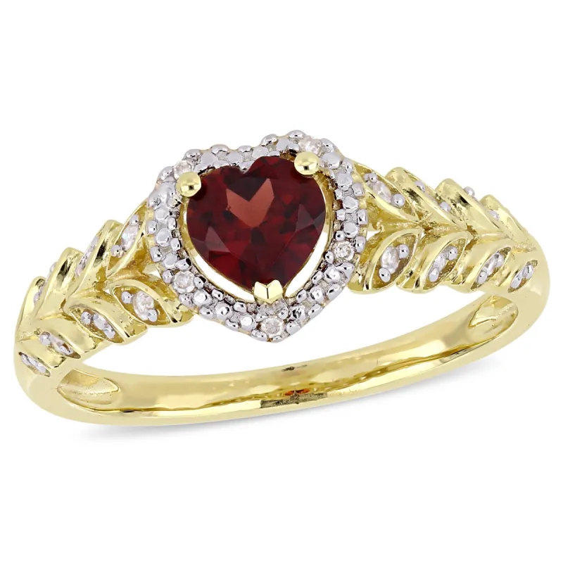 Miadora 1/2ct TGW Garnet and Diamond Halo Heart Ring in 10k Yellow Gold sold by Zulily