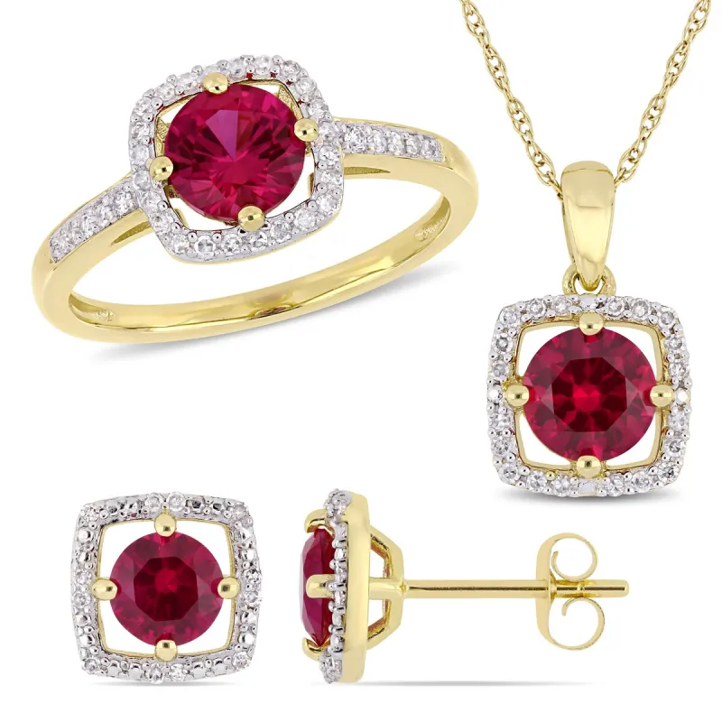 Miadora 10k Yellow Gold Created Ruby and 1/3ct TDW Diamond Floating Halo Jewelry Set sold by Zulily