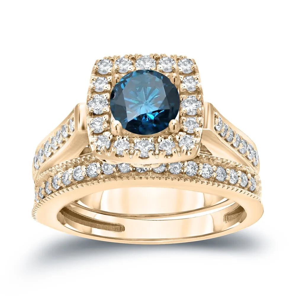 Auriya 1ctw Round Halo Blue Diamond Engagement Ring Set 14k Gold sold by Zulily product image thumbnail 2