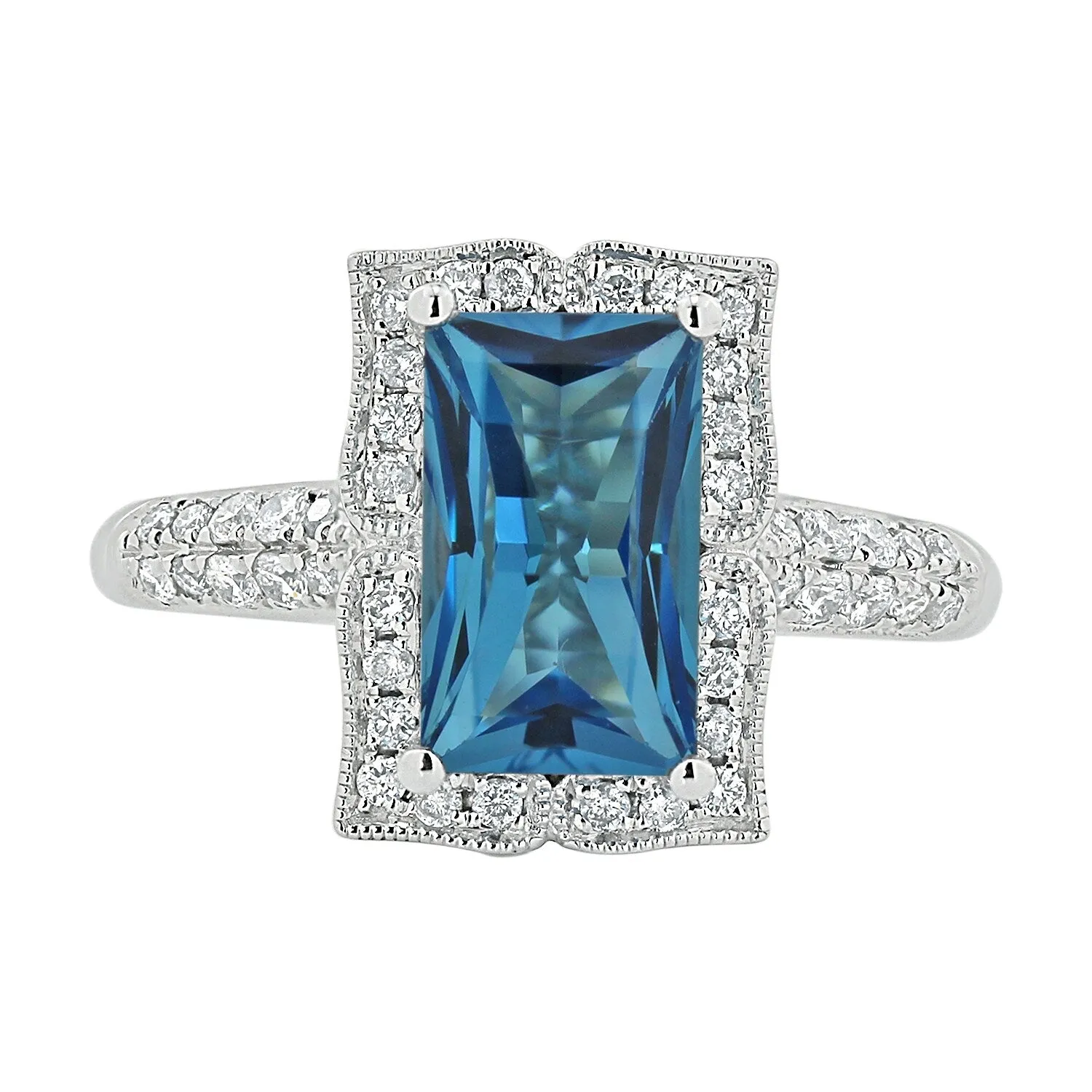 Auriya Vintage 2 5/8ct Emerald-cut Swiss-Blue Topaz and Halo Diamond Engagement Ring 1/3ctw 14k Gold sold by Zulily product image thumbnail 2