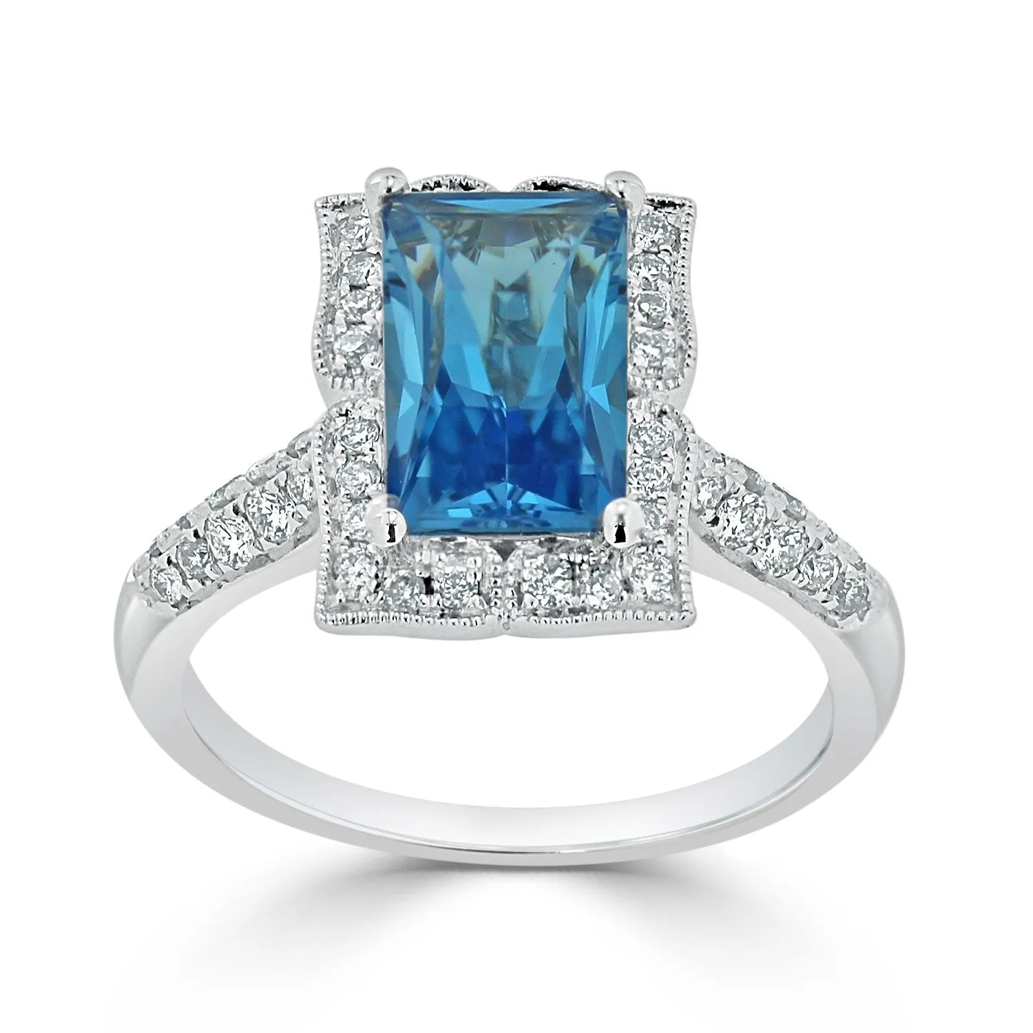 Auriya Vintage 2 5/8ct Emerald-cut Swiss-Blue Topaz and Halo Diamond Engagement Ring 1/3ctw 14k Gold sold by Zulily product image thumbnail 3