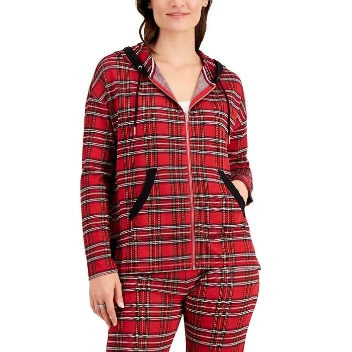 Tommy Hilfiger Women's Drawstring Plaid Zip Hoodie Red Size Large sold by Zulily