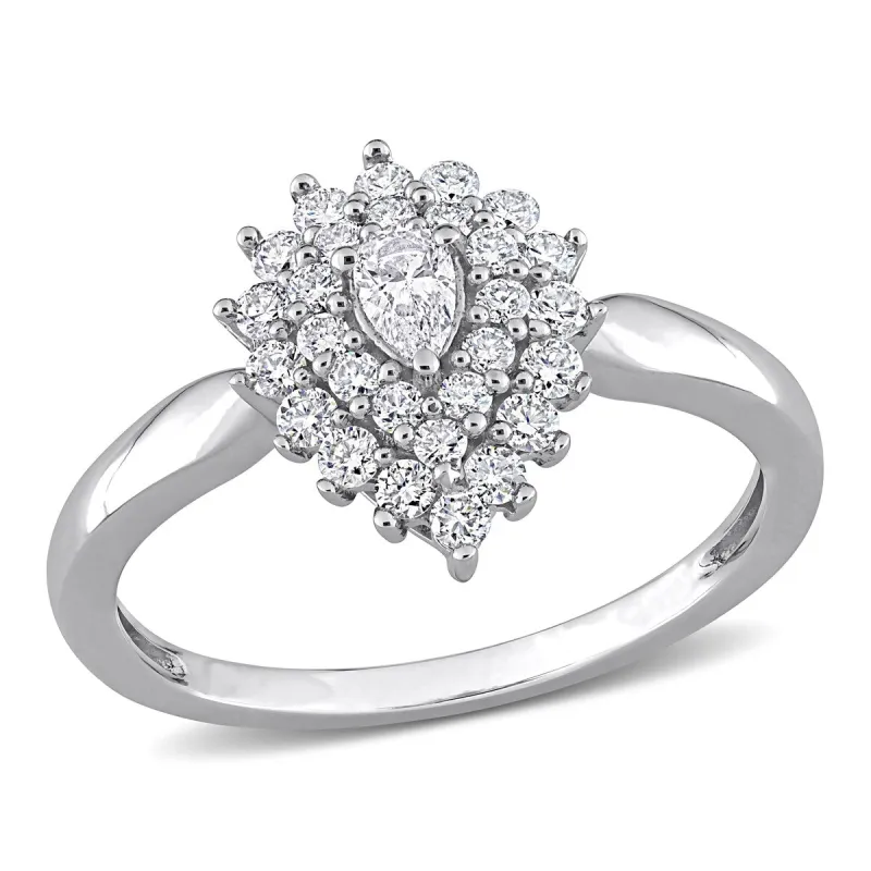 Miadora 1/2ct TDW Pear-cut Diamond Teardrop Double Halo Engagement Ring in 14k White Gold sold by Zulily