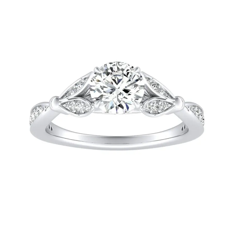 Auriya Vintage Floral 1/2ct Round Moissanite and 1/4ctw Diamond Engagement Ring 14K Gold sold by Zulily