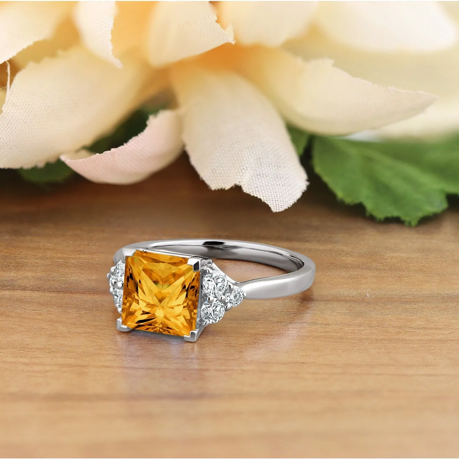 Auriya 3 1/10ct Princess-cut Citrine and Diamond Engagement Ring 1/3ctw 14k Gold sold by Zulily