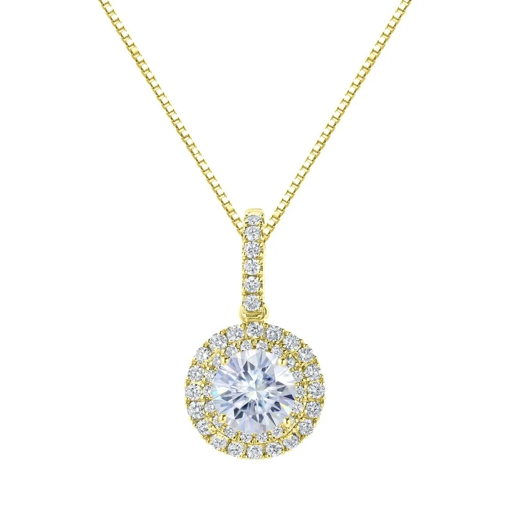 Auriya 14k Gold 2 1/2ct Double Halo Moissanite and Diamond Necklace 5/8ct TDW sold by Zulily product image thumbnail 2