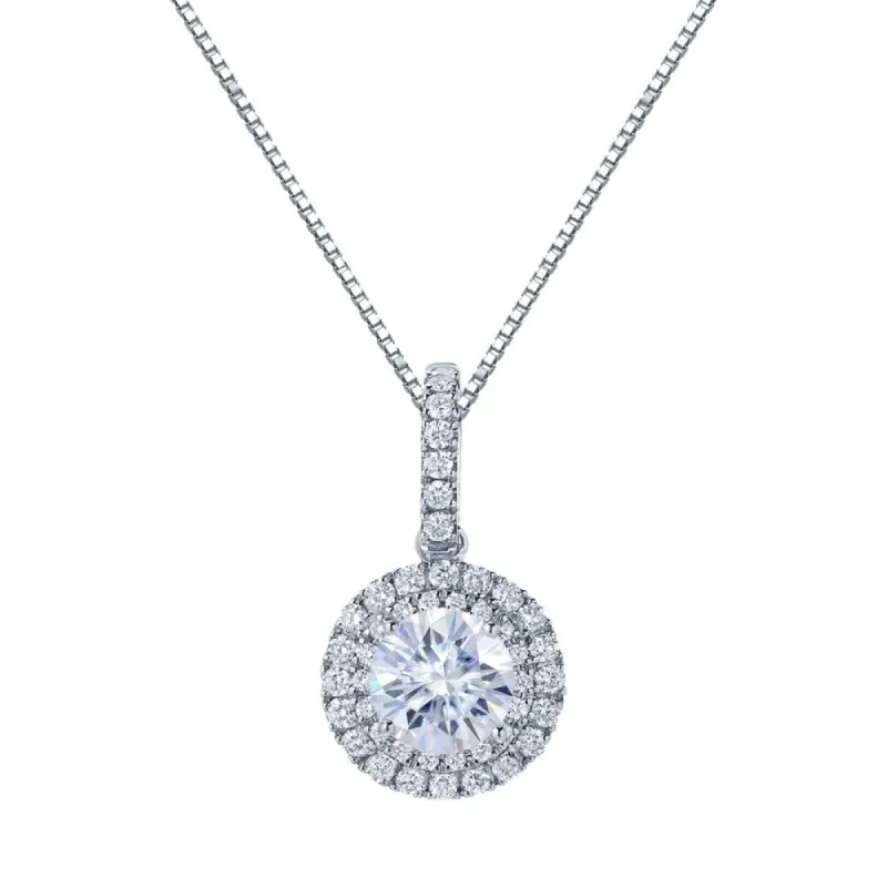 Auriya 14k Gold 2 1/2ct Double Halo Moissanite and Diamond Necklace 5/8ct TDW sold by Zulily
