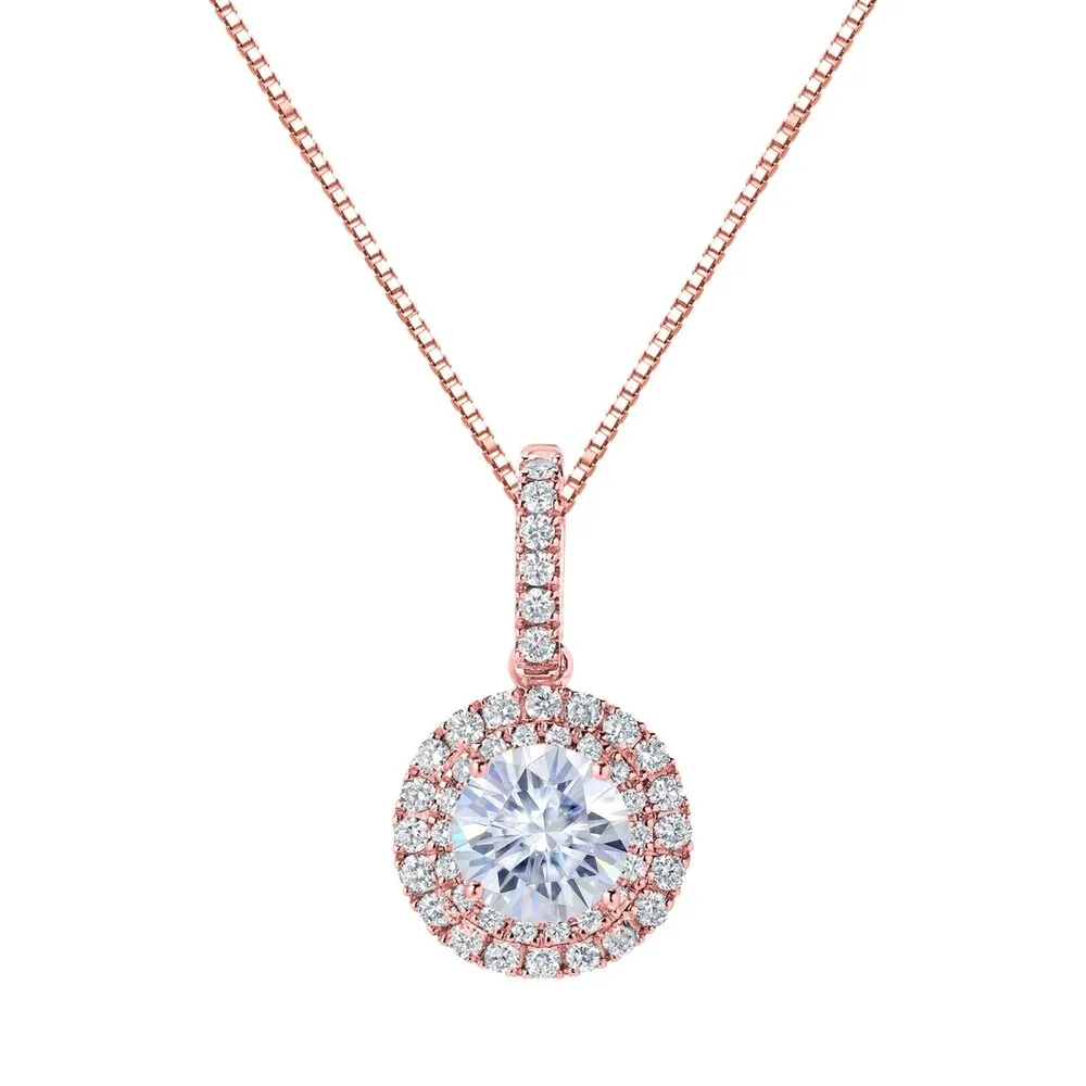 Auriya 14k Gold 2 1/2ct Double Halo Moissanite and Diamond Necklace 5/8ct TDW sold by Zulily product image thumbnail 3