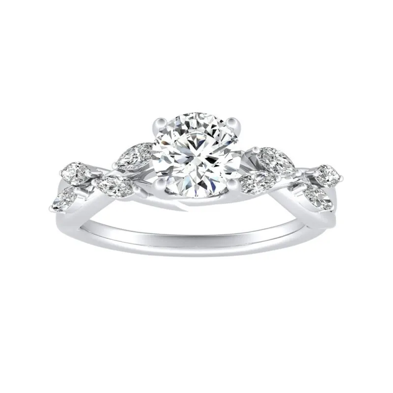 Auriya Vintage Floral 1/2ct Moissanite and 1/3ctw Marquise Diamond Engagement Ring 14K Gold sold by Zulily