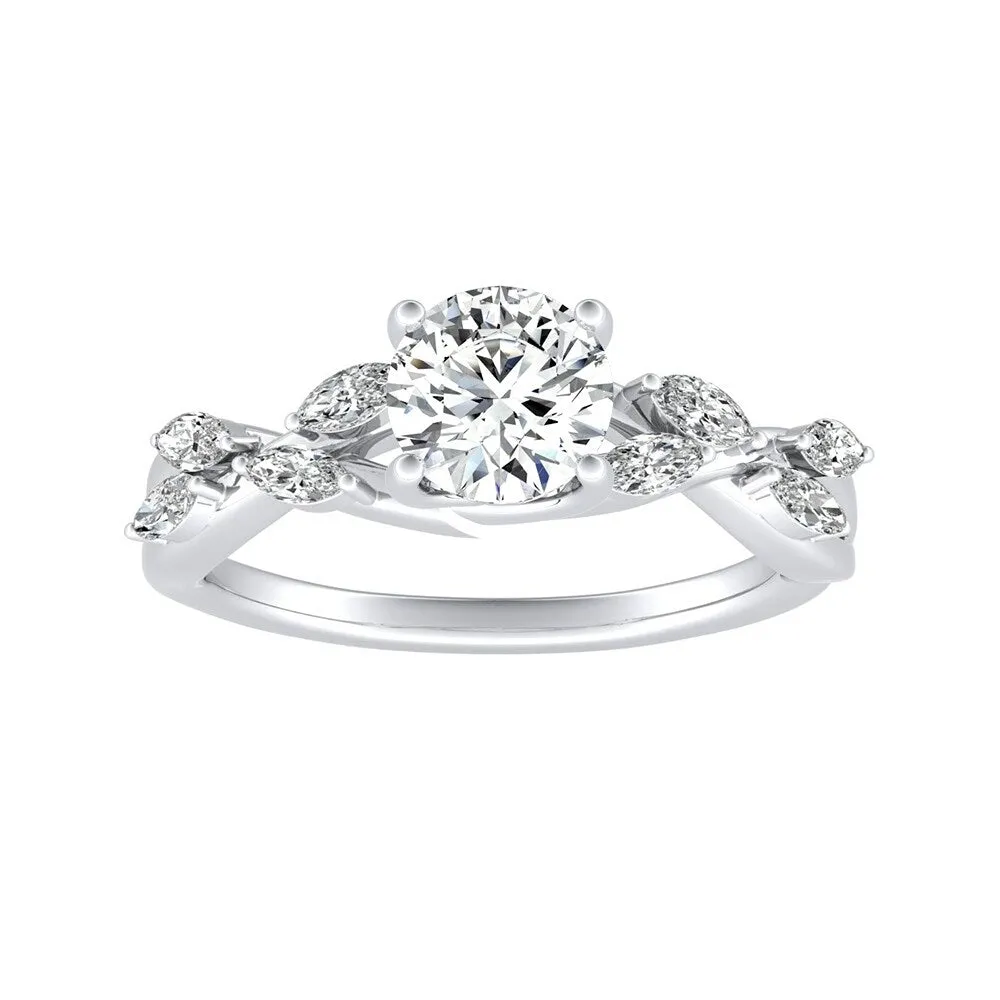 Auriya Vintage Floral 1/2ct Moissanite and 1/3ctw Marquise Diamond Engagement Ring 14K Gold sold by Zulily