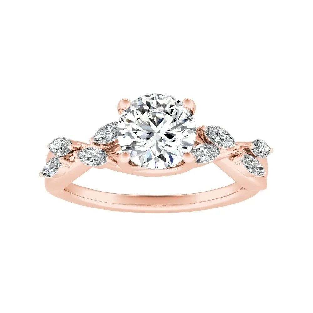 Auriya Vintage Floral 1/2ct Moissanite and 1/3ctw Marquise Diamond Engagement Ring 14K Gold sold by Zulily product image thumbnail 3