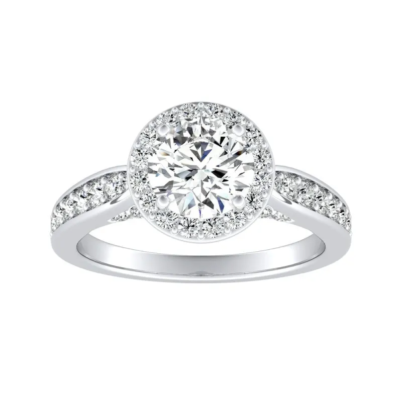 Auriya 14k Gold 2 1/2ct Round Moissanite and 1/2ct TDW Diamond Halo Engagement Ring sold by Zulily