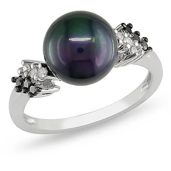 Miadora Silver Black Pearl and 1/8ct TDW Diamond Ring (H-I, I3) (9-9.5 mm) sold by Zulily