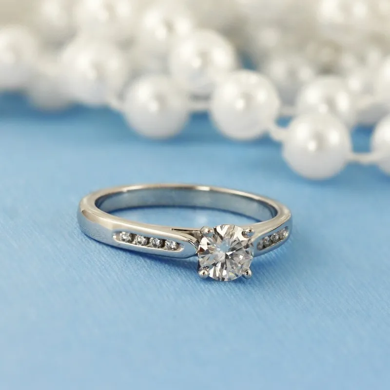 Auriya 14k Gold Classic 1/2ct Round Moissanite and Diamond Engagement Ring 1/10ctw sold by Zulily