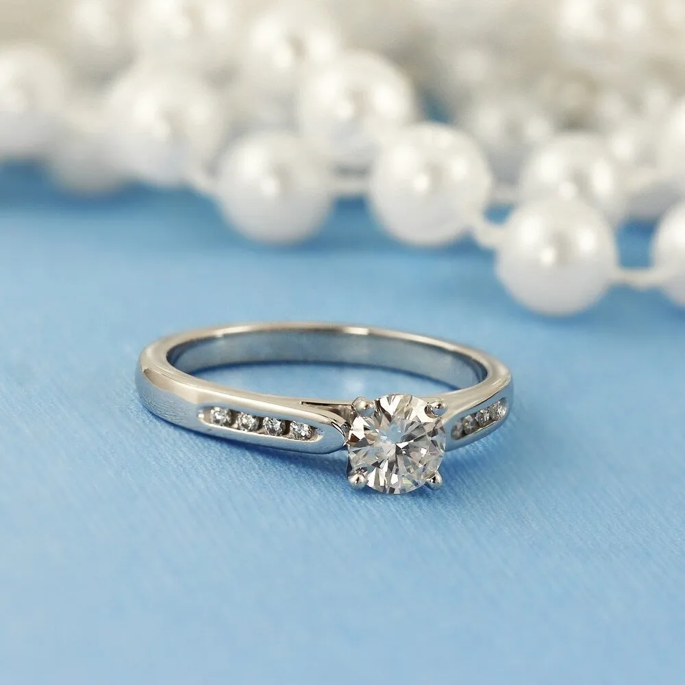 Auriya 14k Gold Classic 1/2ct Round Moissanite and Diamond Engagement Ring 1/10ctw sold by Zulily