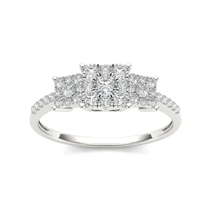 De Couer 10k Gold 1/2ct TDW Diamond Three Cluster Engagement Ring sold by Zulily