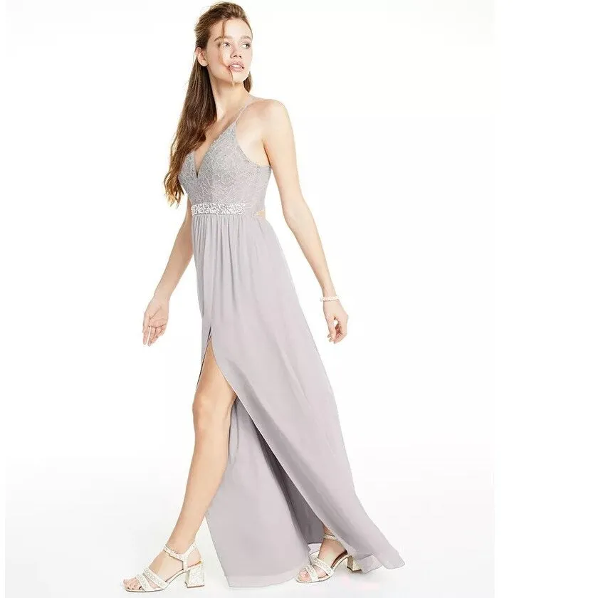 Emerald Sundae Juniors' Women's Lace & Chiffon Gown Gray Size XX-Small sold by Zulily product image thumbnail 3