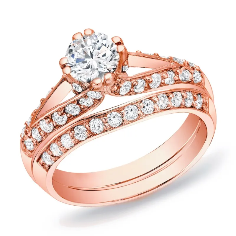 Auriya 14k Rose Gold 1 1/4ctw Unique Round Diamond Engagement Ring Set sold by Zulily