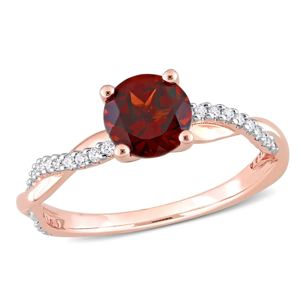 Miadora Garnet and 1/6ct TDW Diamond Crossover Birthstone Ring in 14k Rose Gold sold by Zulily product image thumbnail 2