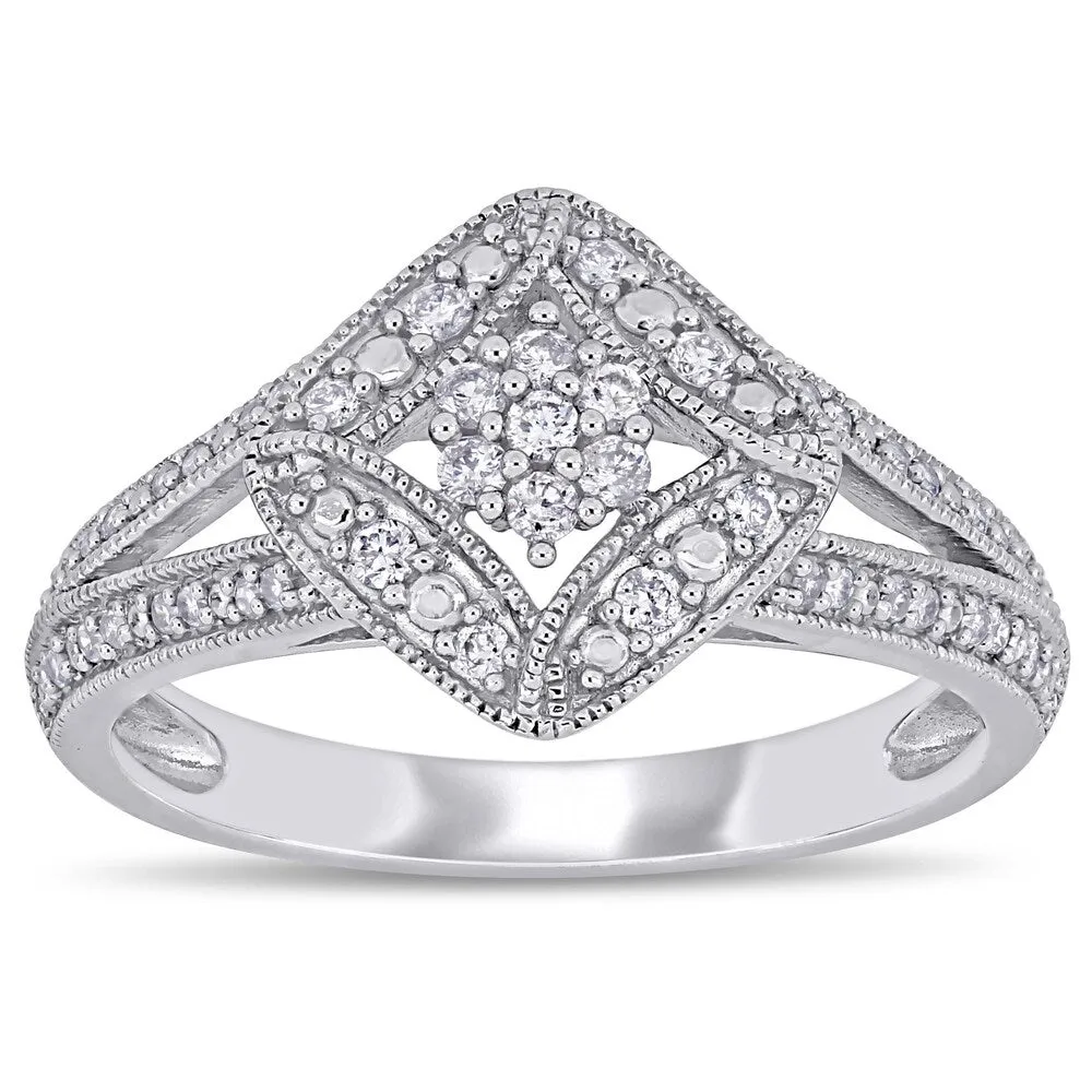 Miadora 10k White Gold 1/4ct TDW Diamond Halo Split Shank Engagement Ring sold by Zulily